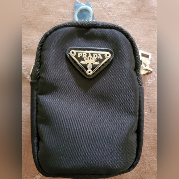 New PRADA Black Tessuto Nylon Mini Pouch Wallet Bag with Clip - Picture 2 of 9